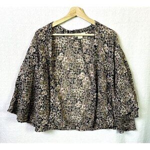 ANTHROPOLOGIE Staring At Stars Black Dark Floral Kimono Open Cardigan Boho Small
